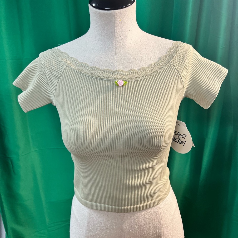 Ribbed Crop Blouse with Short Sleeves